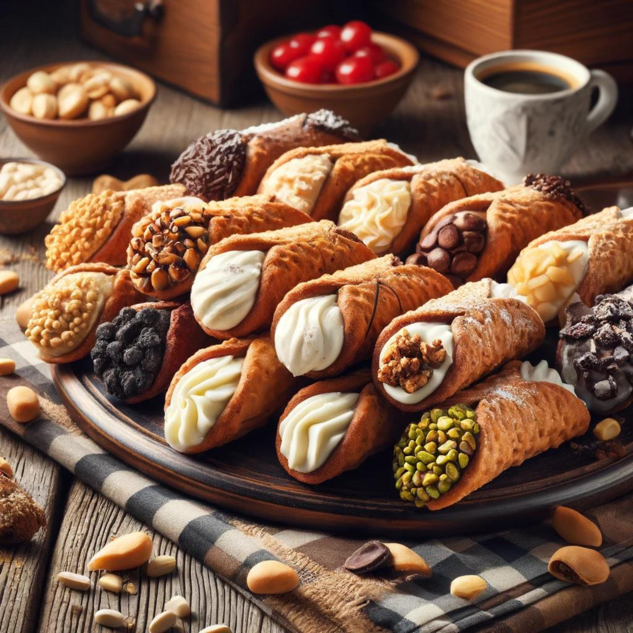 Assortiment van Italiaanse cannoli met ricotta vulling