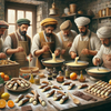 Siciliaanse bakkers maken cannoli in een traditionele keuken uit de vroege 20e eeuw